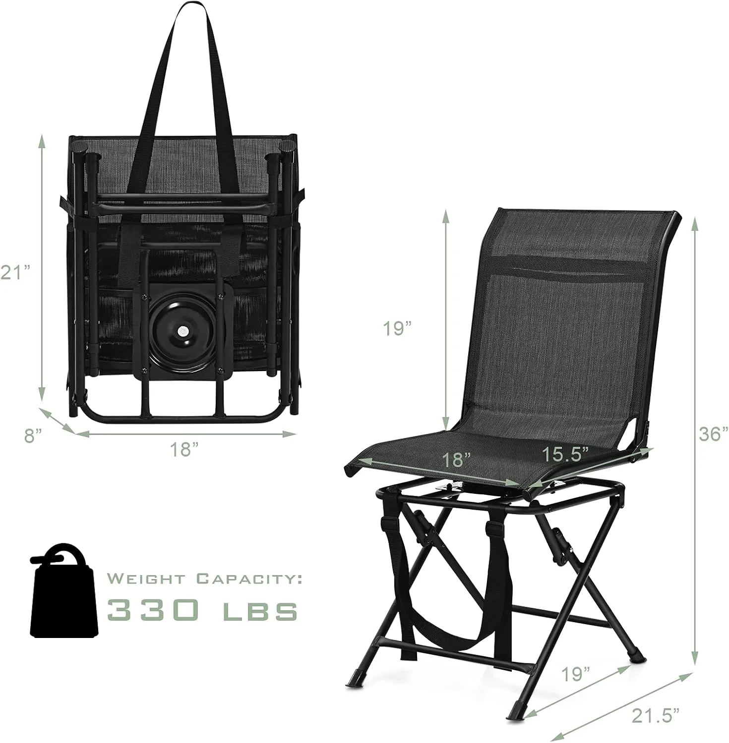 GYMAX Hunting Chair, 360 Degree Swivel Hunting Blind Chair with Carry Handle, 330 lbs Capacity, Comfortable, Waterproof, Portable and Silent Folding Dove Hunting Chair for Blinds