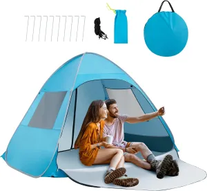 GYMAX Pop up Beach Tent, UPF 50  Protection Portable Sunshade Instant Tent, Easy Set Up Sun Shelter Canopy with Sandbag & Carry Bag for Beach Camping Picnic