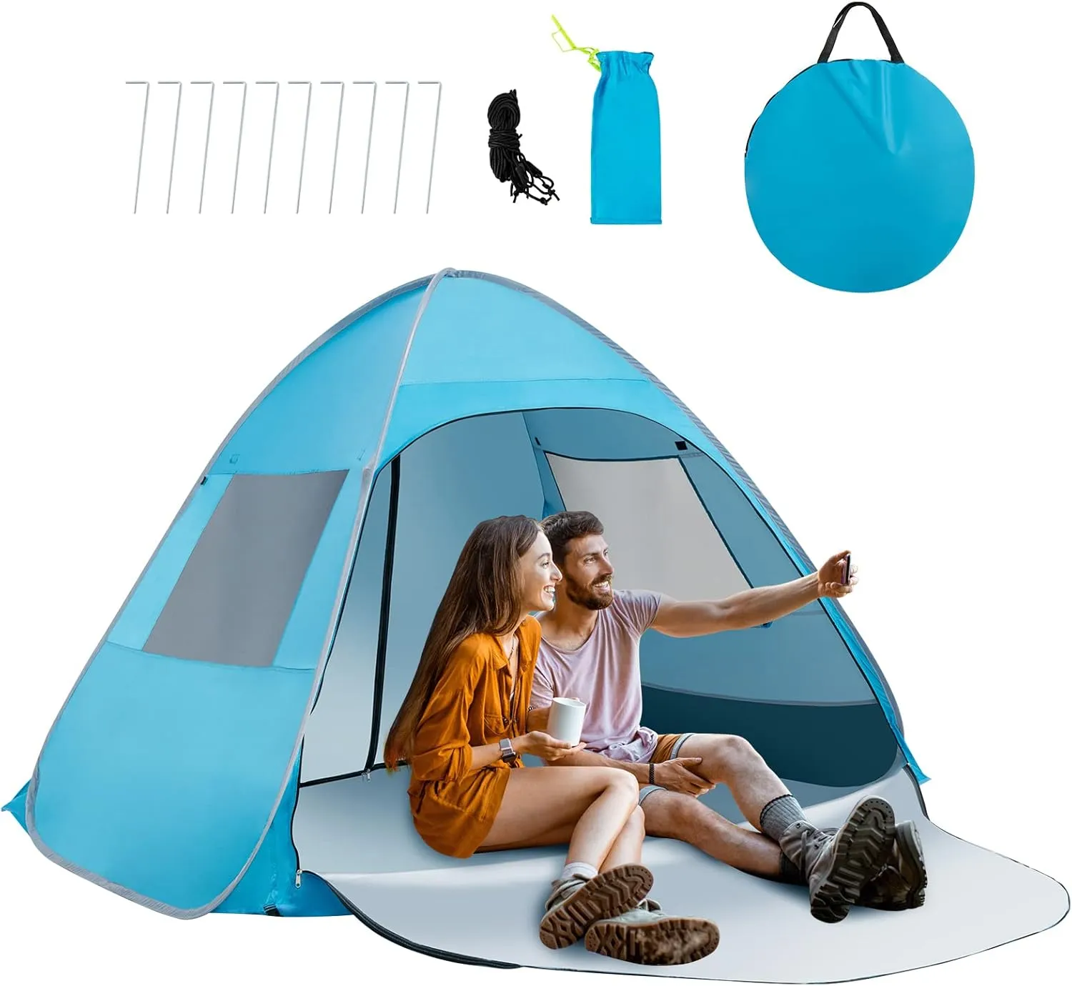 GYMAX Pop up Beach Tent, UPF 50  Protection Portable Sunshade Instant Tent, Easy Set Up Sun Shelter Canopy with Sandbag & Carry Bag for Beach Camping Picnic