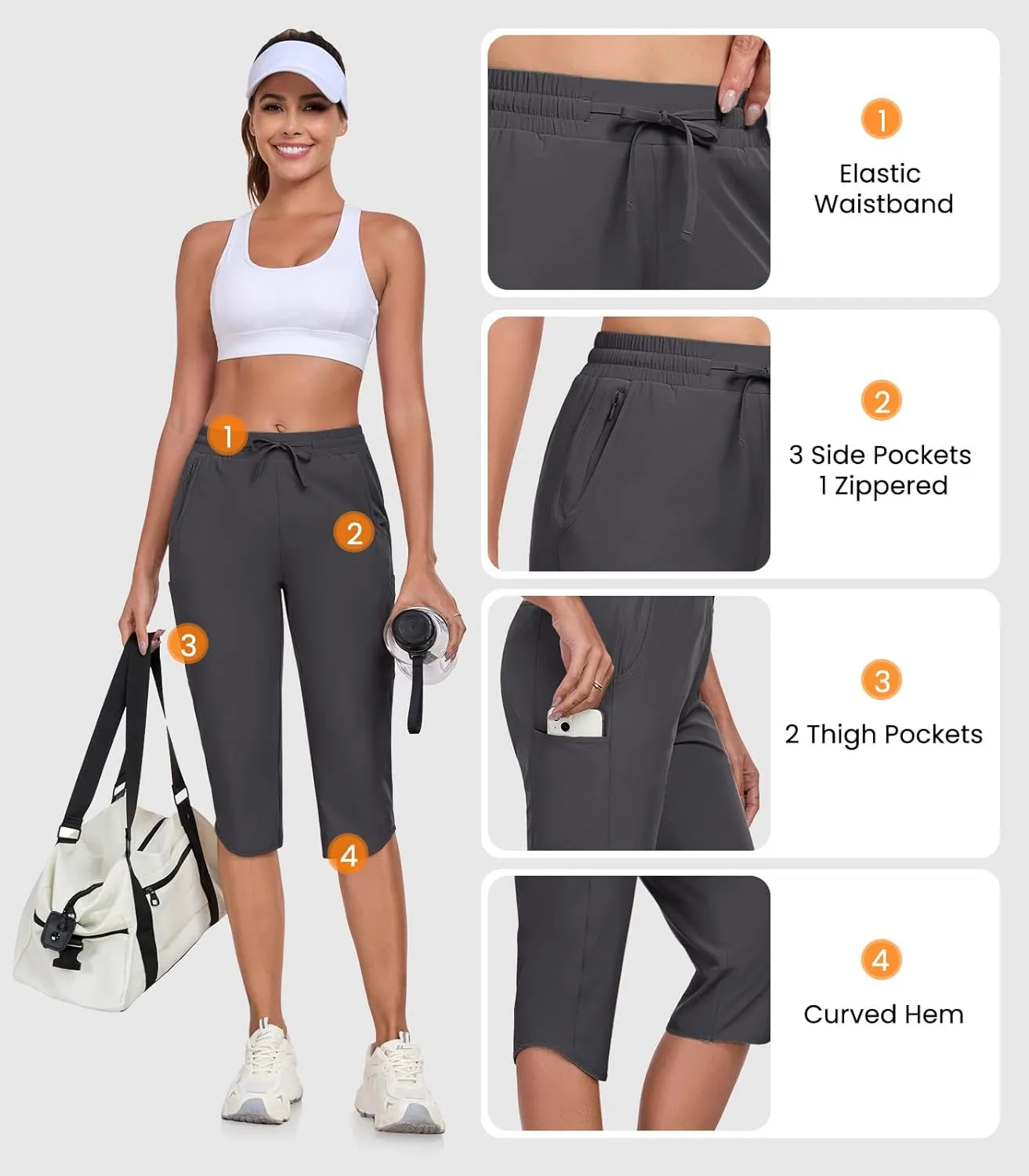 GymBrave Women's Capri Pants with 6 Pockets Quick Dry Lightweight Cargo Hiking Capris Outdoor Casual Travel