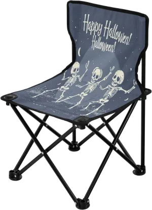 Halloween Cartoon Skeleton Portable Outdoor Folding Chair Anti-Slip Padded Oxford Cloth Stool Camping Chair Small for Beach Hiking Fishing Gardening Quad Camp Chair