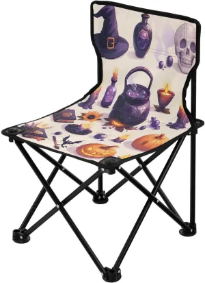 Halloween Cat Cute Spectre Pumpkin Portable Outdoor Folding Chair Anti-Slip Padded Oxford Cloth Stool Camping Chair Small for Beach Hiking Fishing Gardening Quad Camp Chair