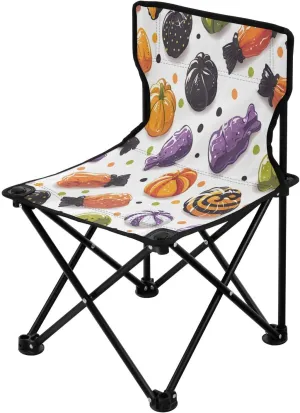 Halloween Pumpkin Candy Portable Outdoor Folding Chair Anti-Slip Padded Oxford Cloth Stool Camping Chair Small for Beach Hiking Fishing Gardening Quad Camp Chair