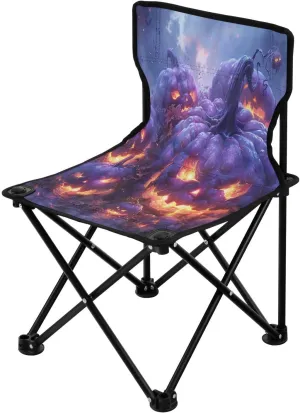 Halloween Pumpkin Spectre Face Portable Outdoor Folding Chair Anti-Slip Padded Oxford Cloth Stool Camping Chair Small for Beach Hiking Fishing Gardening Quad Camp Chair