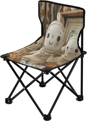 Halloween White Cute Spectre Portable Outdoor Folding Chair Anti-Slip Padded Oxford Cloth Stool Camping Chair Small for Beach Hiking Fishing Gardening Quad Camp Chair