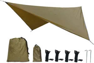 Hammock Awning Waterproof Sun Proof Camping Ground Mat Tent Hammock Awning for Outdoor Adventures (Light Tan)
