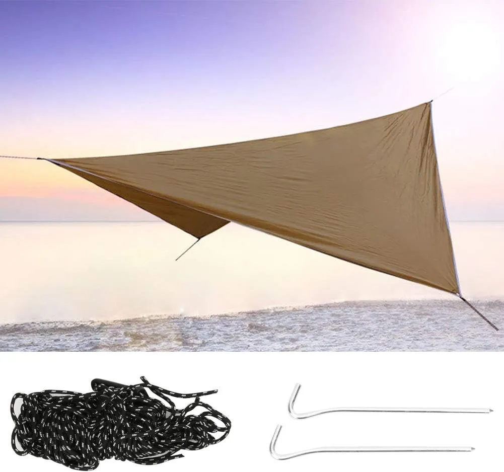 Hammock Awning Waterproof Sun Proof Camping Ground Mat Tent Hammock Awning for Outdoor Adventures (Light Tan)