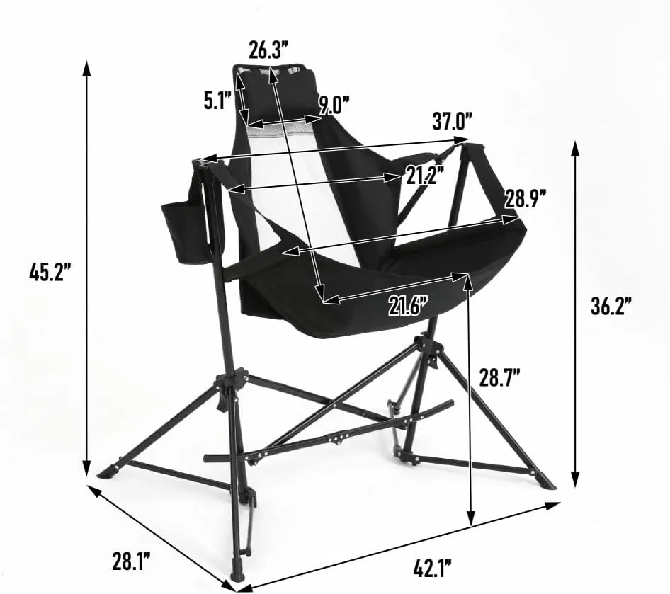 Hammock Camping Chair, Folding Portable Rocking Chair, Aluminum Alloy Adjustable Back Swinging Chair with Pillow Cup Holder, Recliner with Carry Bag for Outdoor Travel Lawn Backyard (Grey)