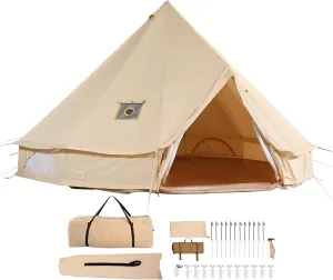 Happybuy Canvas Bell Tent, 4 Seasons 4 m/13.12 ft Yurt Tent, Camping Tent with Stove Jack, Fits 6 People, Outdoor Family & Hunting