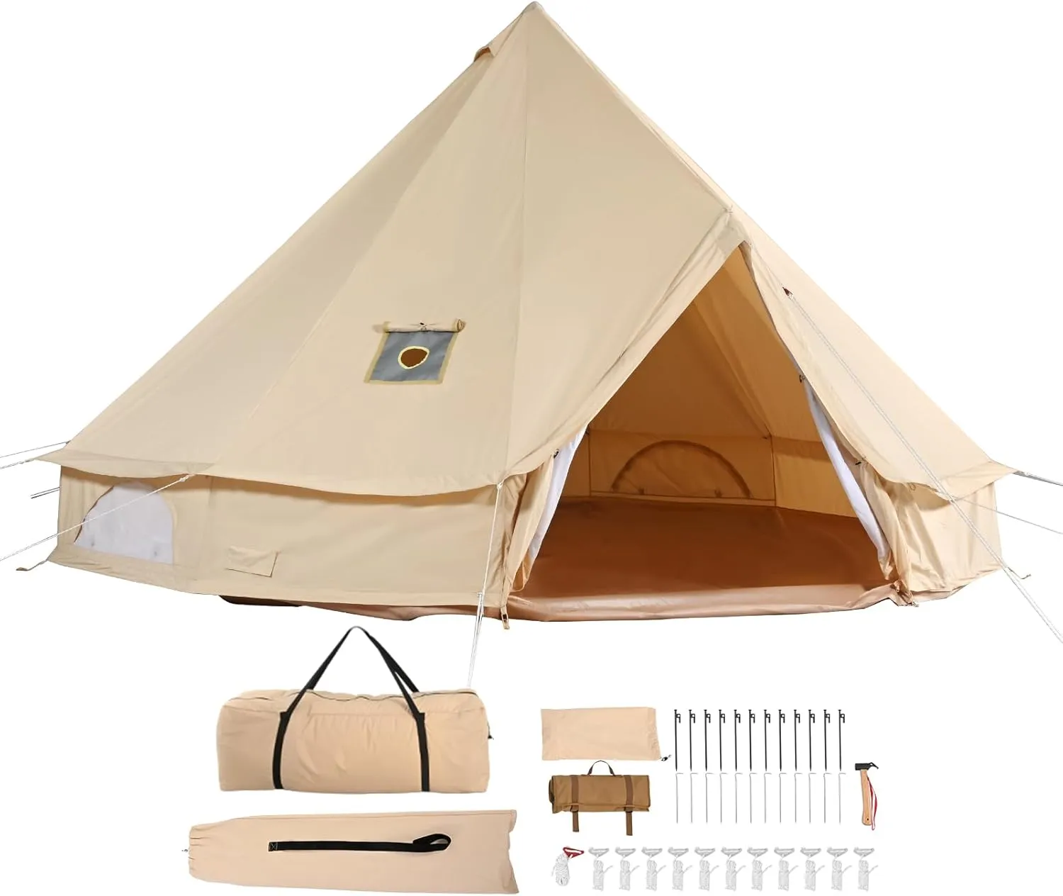 Happybuy Canvas Bell Tent, 4 Seasons 4 m/13.12 ft Yurt Tent, Camping Tent with Stove Jack, Fits 6 People, Outdoor Family & Hunting