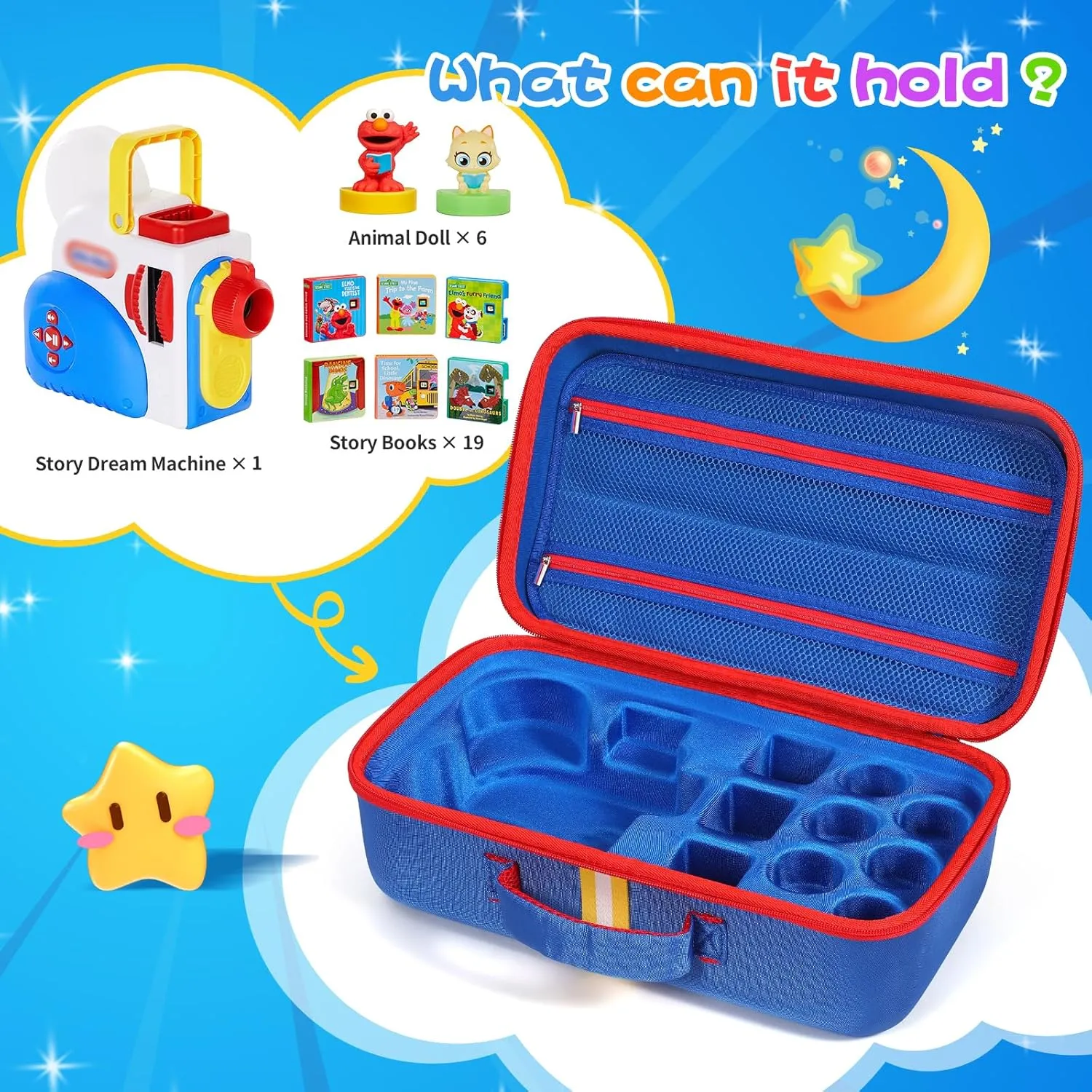Hard Carrying Case Fits for Little Tikes Story Dream Machine Books Starter Set, Large Protective Travel Container Case for Storytime Audio Play Real for Littles Character Collection, Blue (Box Only)