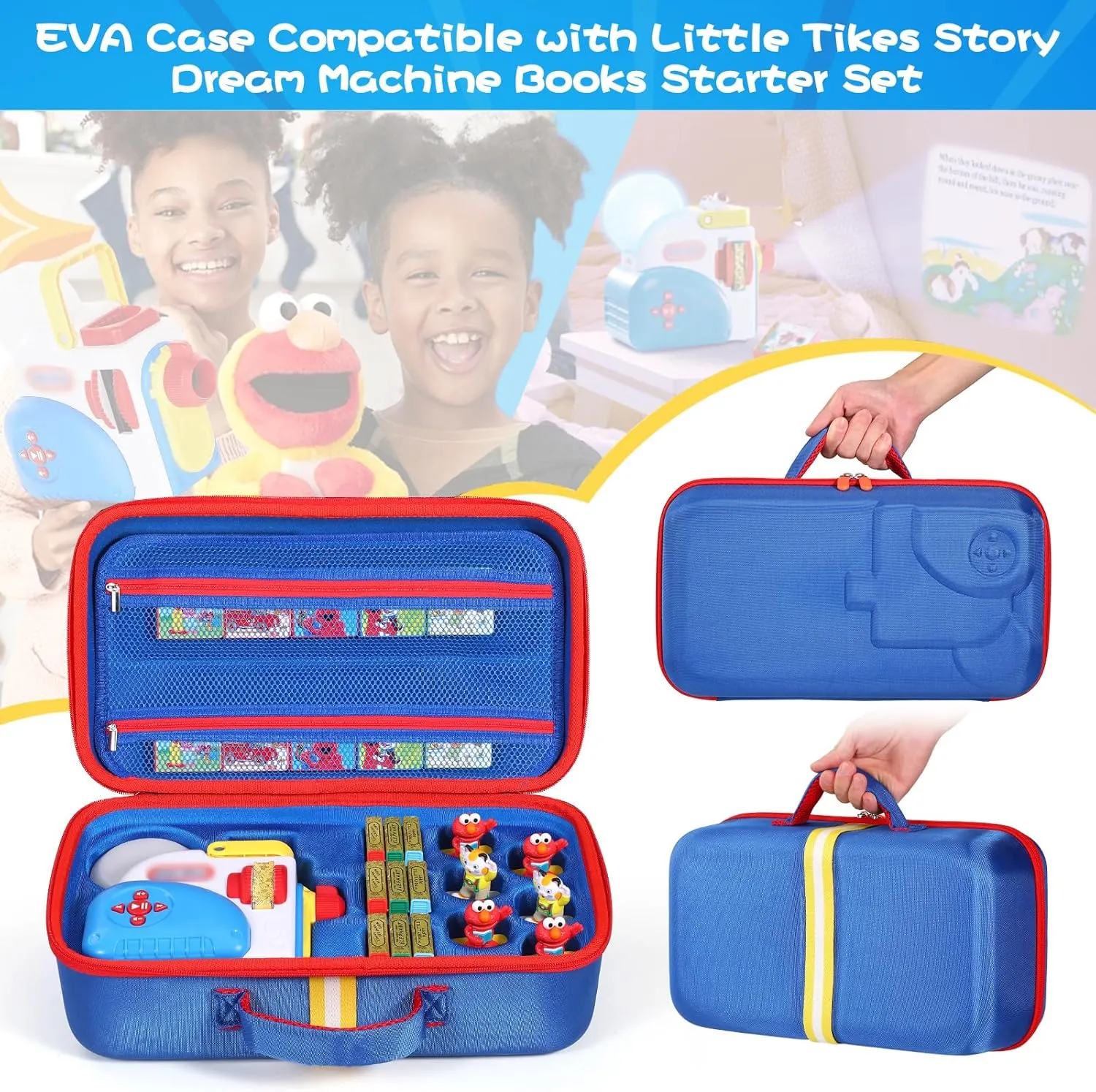Hard Carrying Case Fits for Little Tikes Story Dream Machine Books Starter Set, Large Protective Travel Container Case for Storytime Audio Play Real for Littles Character Collection, Blue (Box Only)