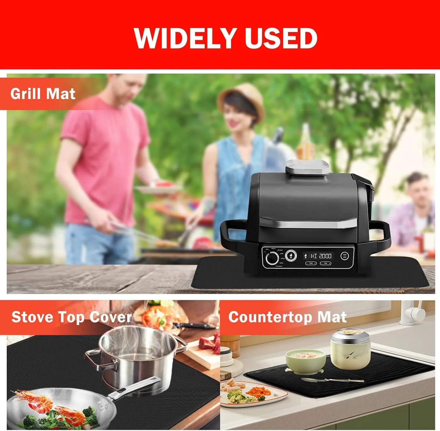 Heat Resistant Mat for Outdoor Grill Table (1mm thick), 24 x 31in Fireproof Grill Mats Under Outside Tabletop Protect Prep Table, Fire Resistance & Waterproof & Oilproof BBQ Barbecue Mat, Black