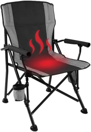 Heated Camping Chair | Heavy Duty | Heats Back and Seat | 3 Heat Levels | Folding Chair for Outdoor Sports with Cup Holder | 12V Battery Pack Required