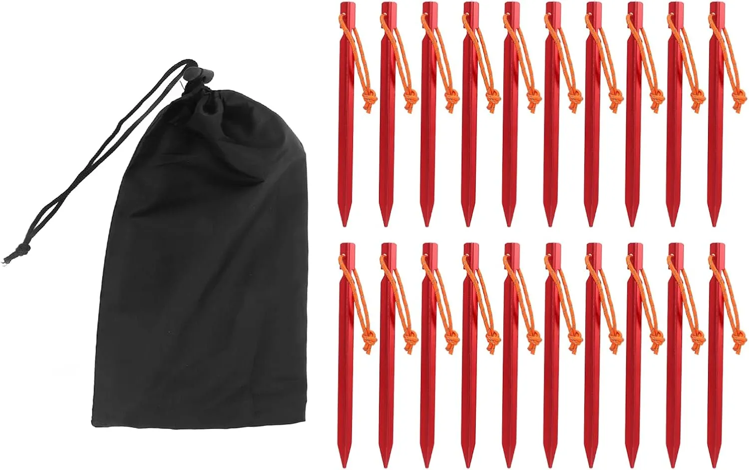 Heavy Duty V Shape Tent Stakes with Ropes, Aluminium Alloy Material, and to Carry, for Outdoor Camping Tent Accessories, Includes 20 Pegs with Storage (Red)