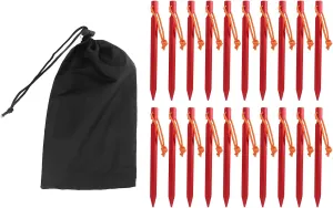 Heavy Duty V Shape Tent Stakes with Ropes, Aluminium Alloy Material, and to Carry, for Outdoor Camping Tent Accessories, Includes 20 Pegs with Storage (Red)