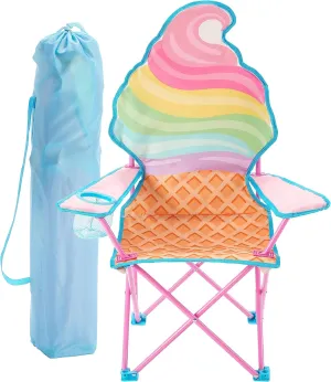 Heritage Kids Ice Cream-Themed Figural Folding Camp Chair,Lightweight Portable Chair with Carry Bag & Cup Holder,Kids Outdoor/Indoor Seating for Ages 6 ,14"x14"x26"