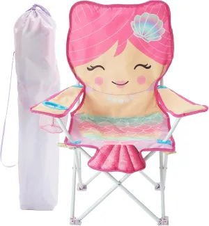 Heritage Kids Mermaid Folding Camp Chair for Kids,Figural Indoor/Outdoor Beach Chair with Armrests & Carry Bag,Lightweight & Portable,Ages 6 