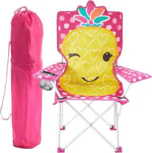 Heritage Kids Pineapple Folding Camp Chair for Kids,Indoor Outdoor Beach Chair with Carry Bag, Fun Figural Design, Ages 6 , Portable & Lightweight
