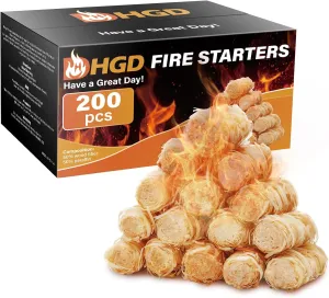 HGD (200pcs) Fire Starters for Campfires, Natural Charcoal Starters,Chimney Starter for Charcoal Grill, Indoor Outdoor Use, Weather-Resistant