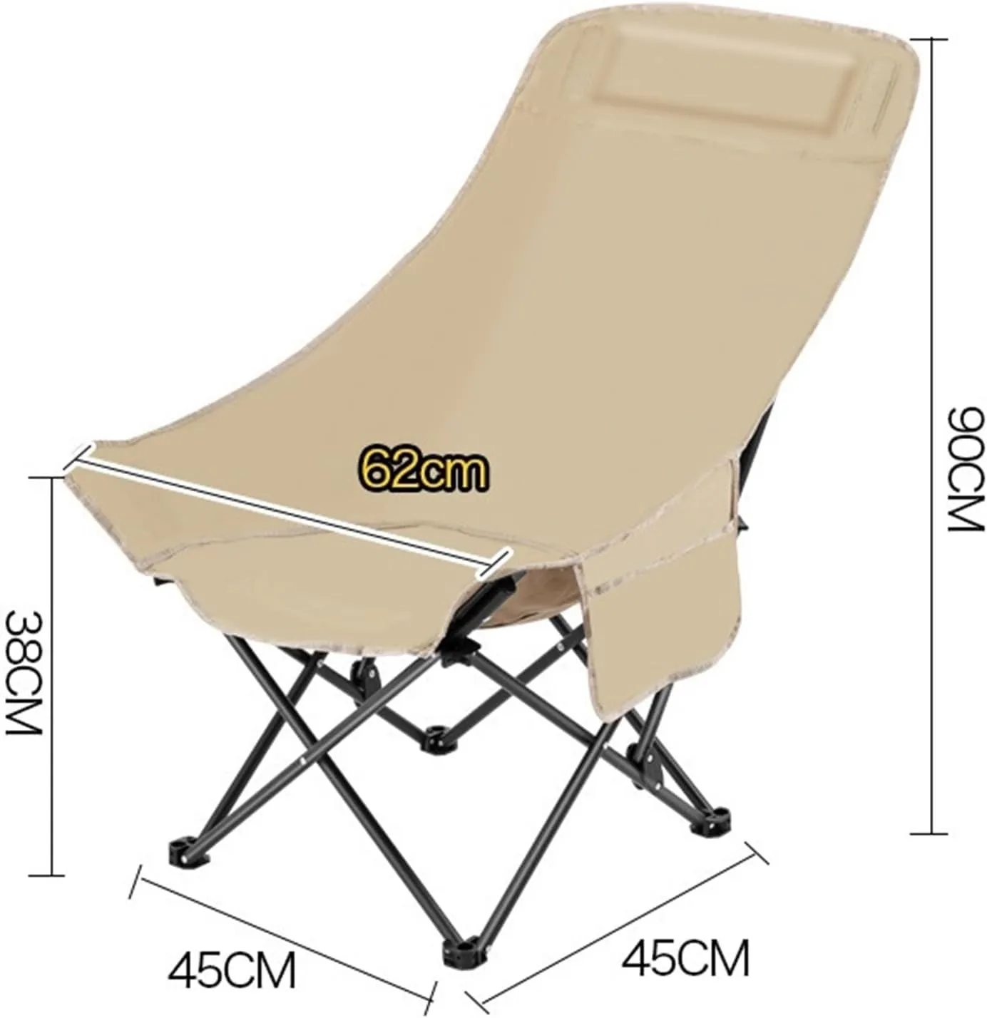 High Back Chair Outdoor Folding Chair Camping Chair Beach Chair Khaki Black(Khaki)