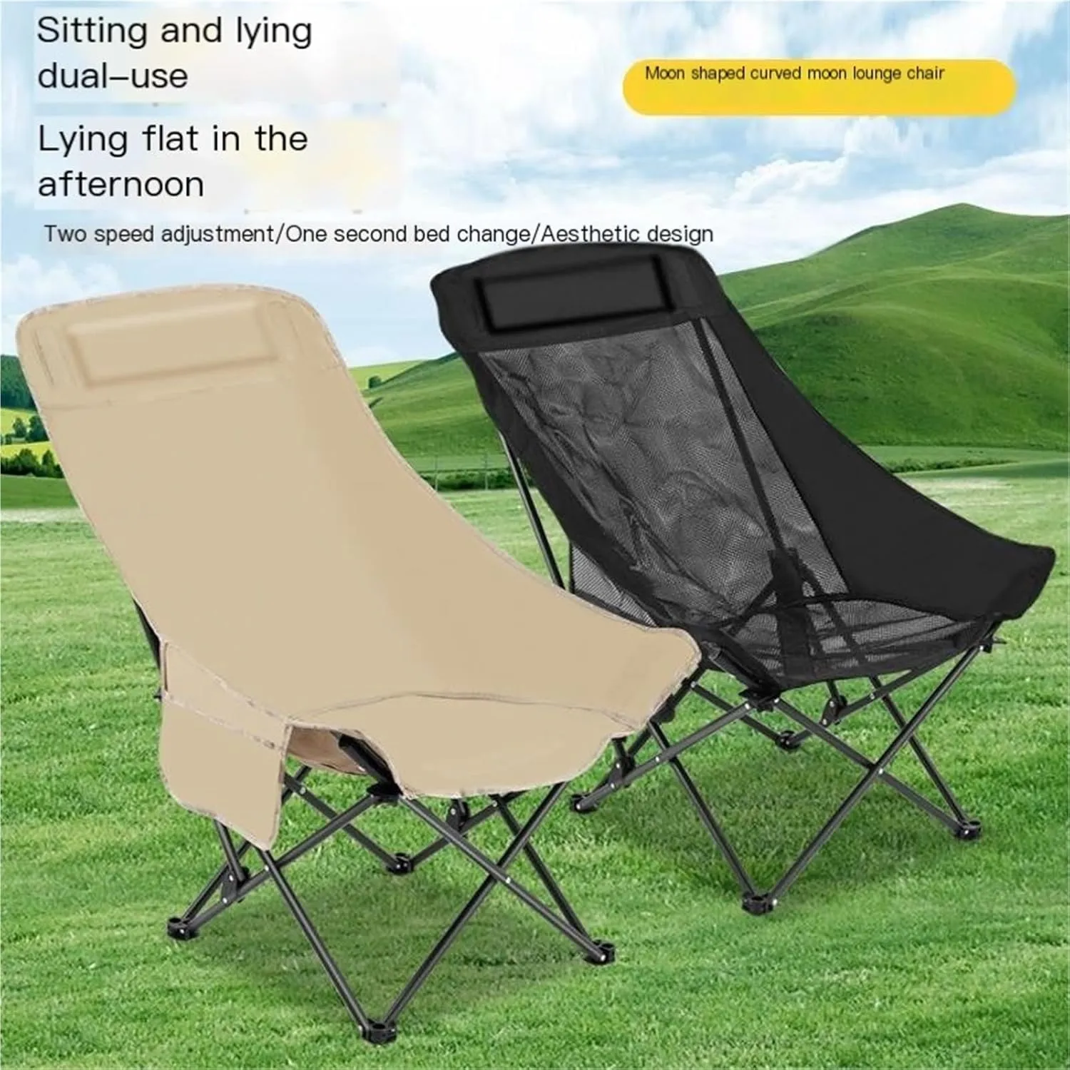 High Back Chair Outdoor Folding Chair Camping Chair Beach Chair Khaki Black(Khaki)