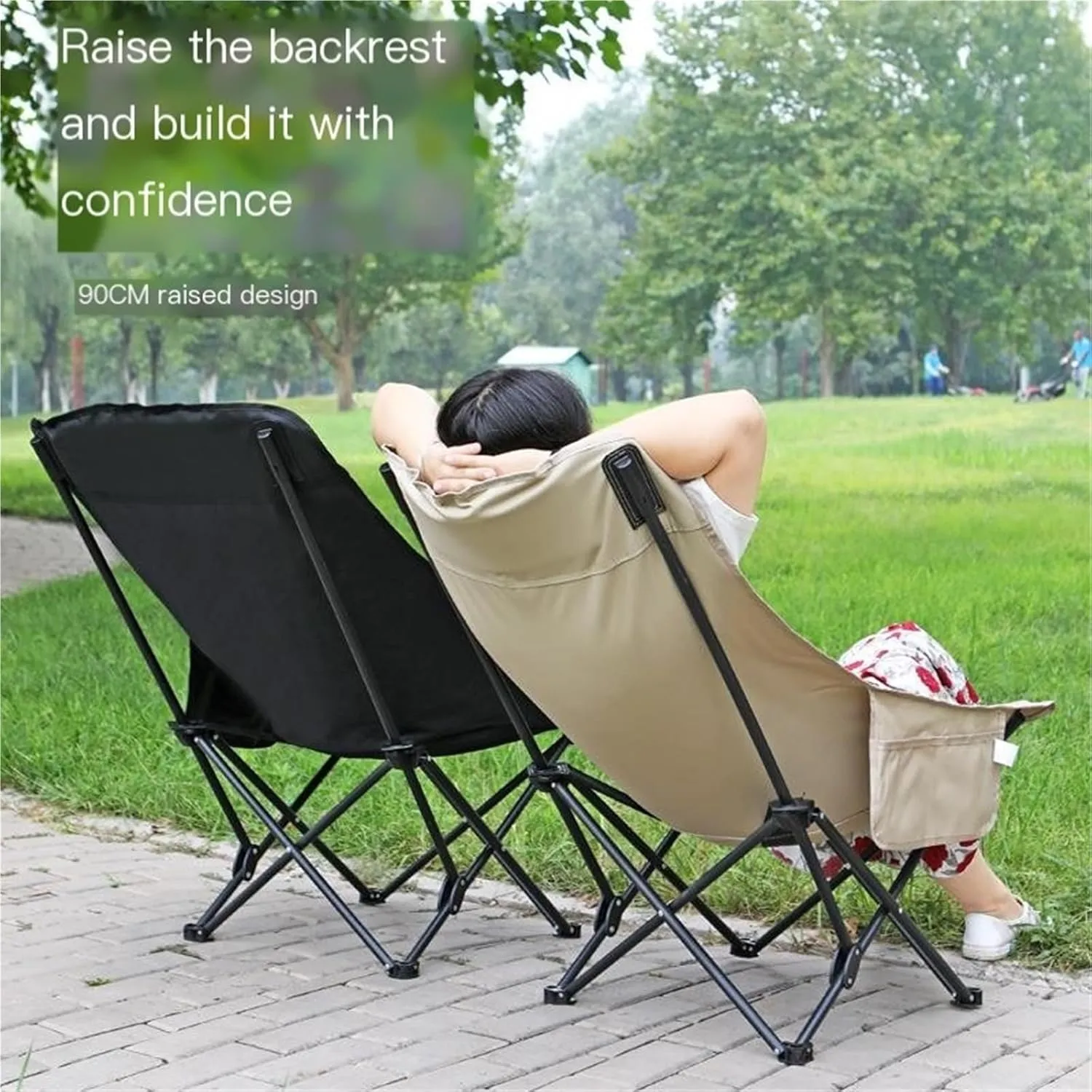 High Back Chair Outdoor Folding Chair Camping Chair Beach Chair Khaki Black(Khaki)