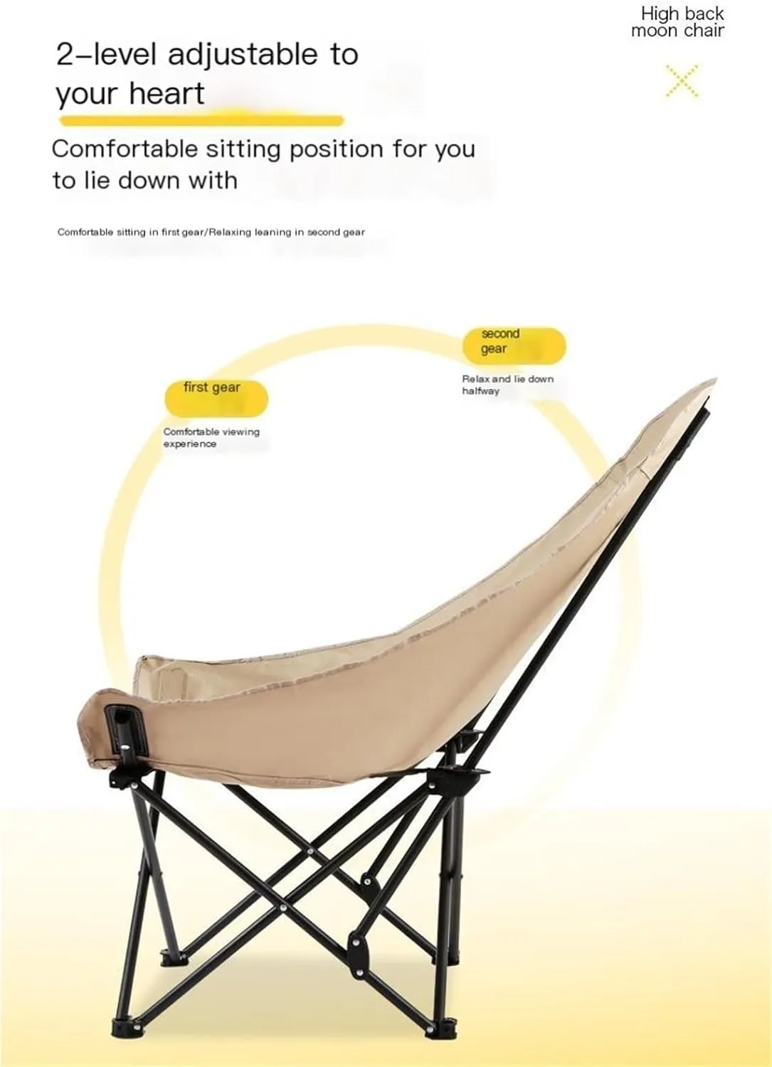 High Back Chair Outdoor Folding Chair Camping Chair Beach Chair Khaki Black(Khaki)