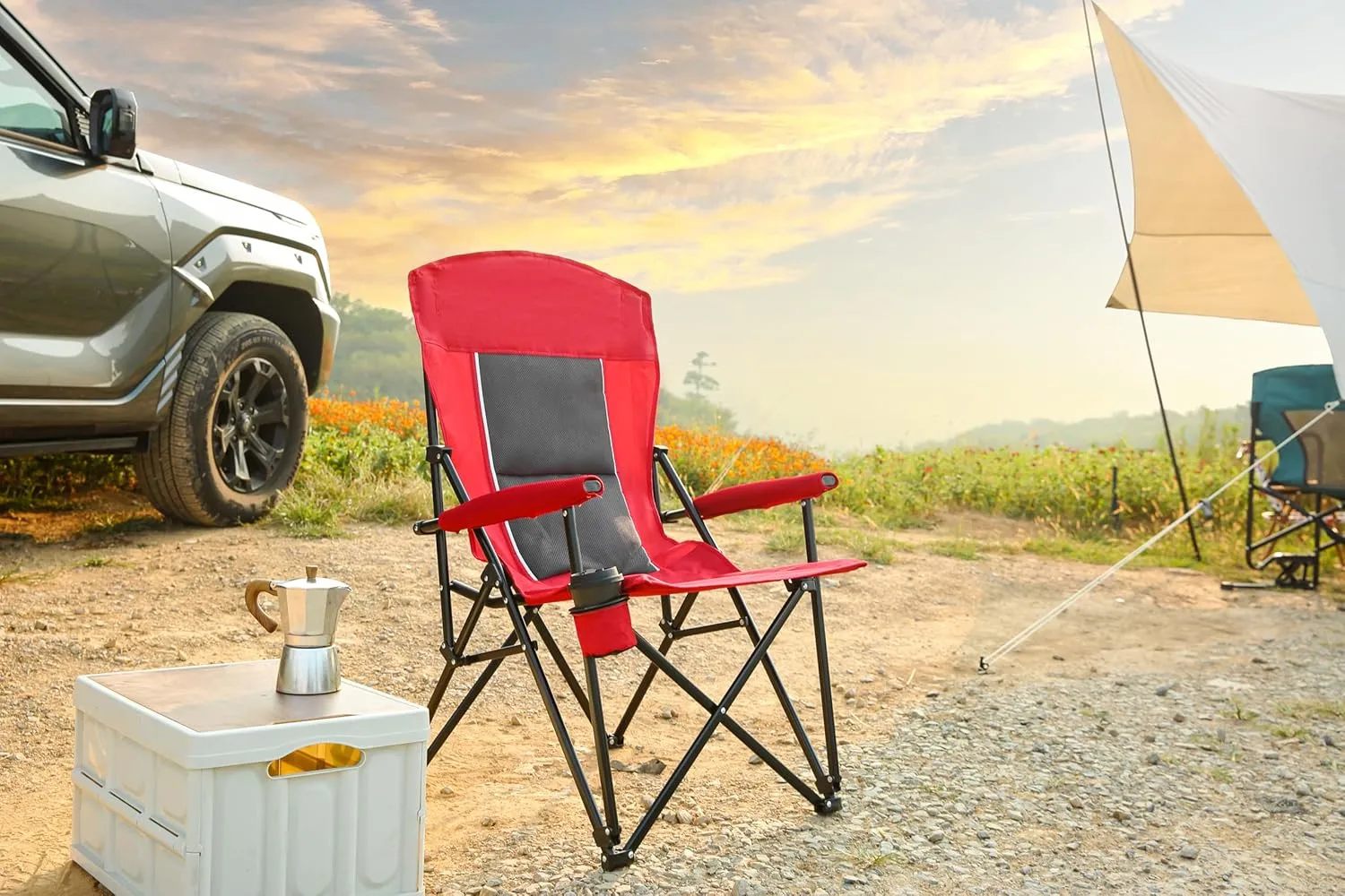 High Back Heavy Duty Lawn Chair Supports 250lbs, Portable Collapsible Folding Chair with Cup Holder-Red, Ideal for Outdoor, Camping, Dining Room (1 Doors)