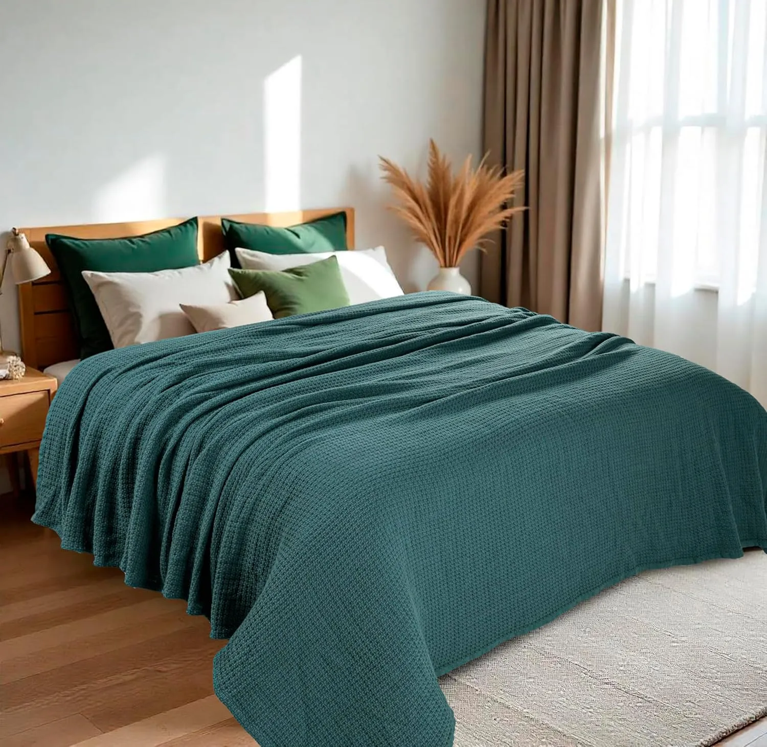 HILLFAIR 100% Cotton Blanket Queen Size for Bed, Soft Lightweight & Breathable Summer Queen Size Cotton Blankets, Premium Cozy Throw Layers for Bed, Couch and Sofa: Wedgewood (90"x90")