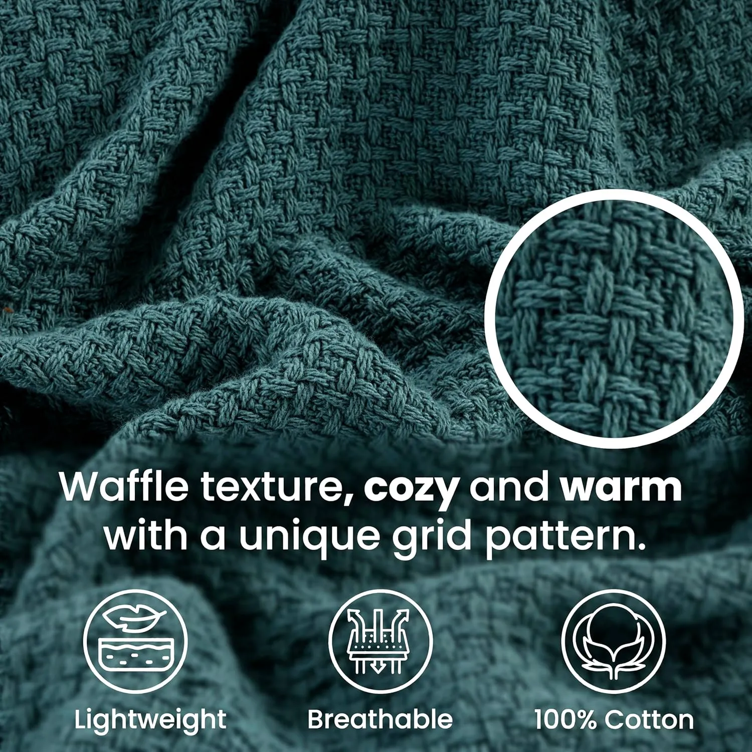 HILLFAIR 100% Cotton Blanket Queen Size for Bed, Soft Lightweight & Breathable Summer Queen Size Cotton Blankets, Premium Cozy Throw Layers for Bed, Couch and Sofa: Wedgewood (90"x90")