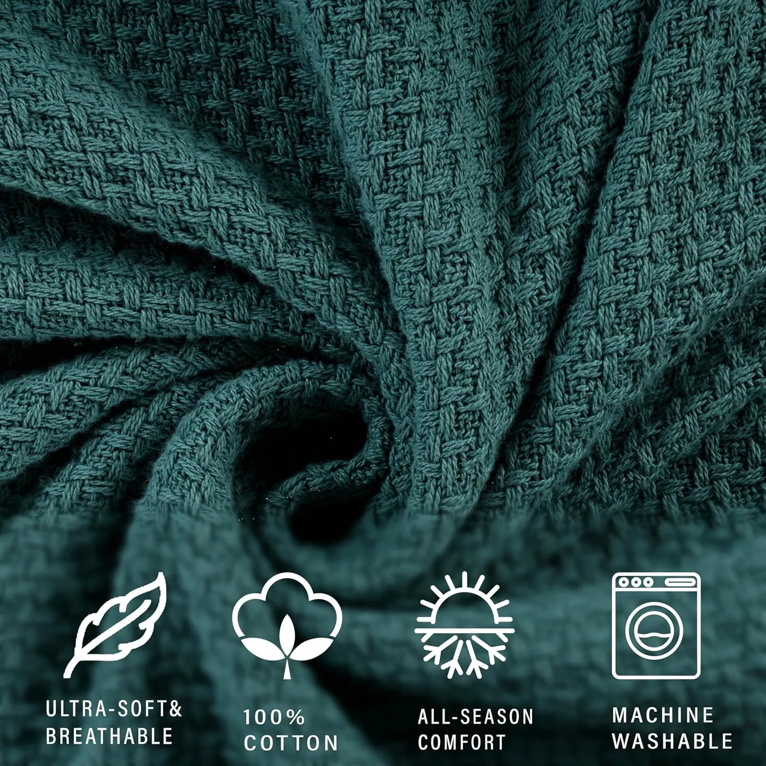 HILLFAIR 100% Cotton Blanket Queen Size for Bed, Soft Lightweight & Breathable Summer Queen Size Cotton Blankets, Premium Cozy Throw Layers for Bed, Couch and Sofa: Wedgewood (90"x90")