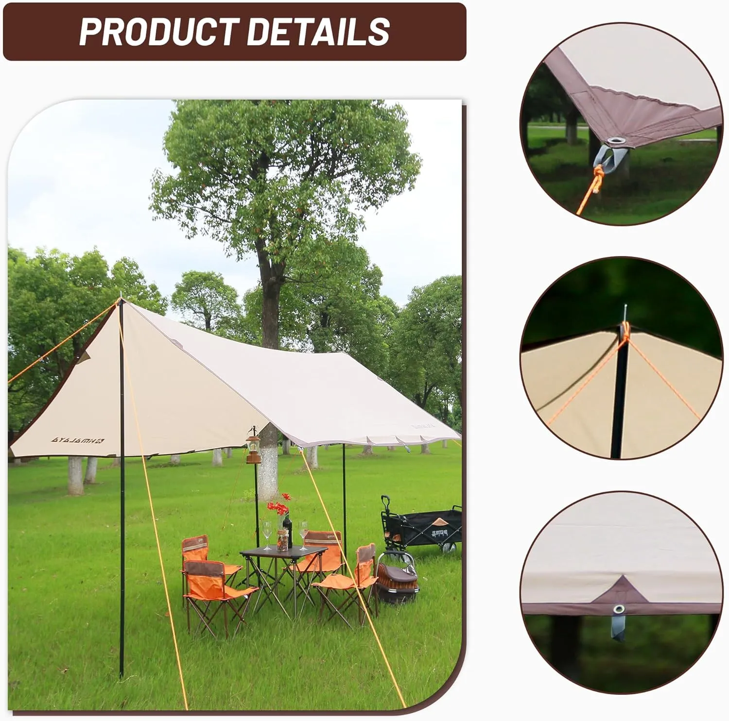 Himalaya Rain Tarp for Camping 4-6 Person Tent Tarp with 2 Poles Canopy Sun Shield Tarp UPF 50  Outdoor Camping Traveling Awning Backpacking (118.1" x 114.1")