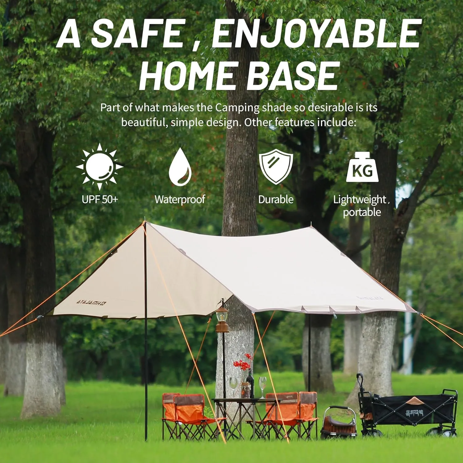 Himalaya Rain Tarp for Camping 4-6 Person Tent Tarp with 2 Poles Canopy Sun Shield Tarp UPF 50  Outdoor Camping Traveling Awning Backpacking (118.1" x 114.1")
