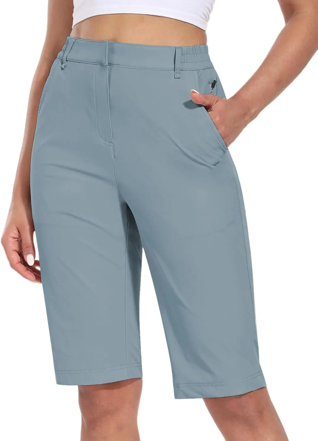 Hiverlay Women's Golf Bermuda Shorts 13" Knee Length Quick Dry Long Hiking Camping Shorts for Summer with 5 Pockets