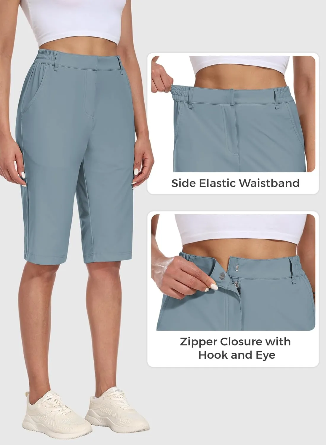 Hiverlay Women's Golf Bermuda Shorts 13" Knee Length Quick Dry Long Hiking Camping Shorts for Summer with 5 Pockets