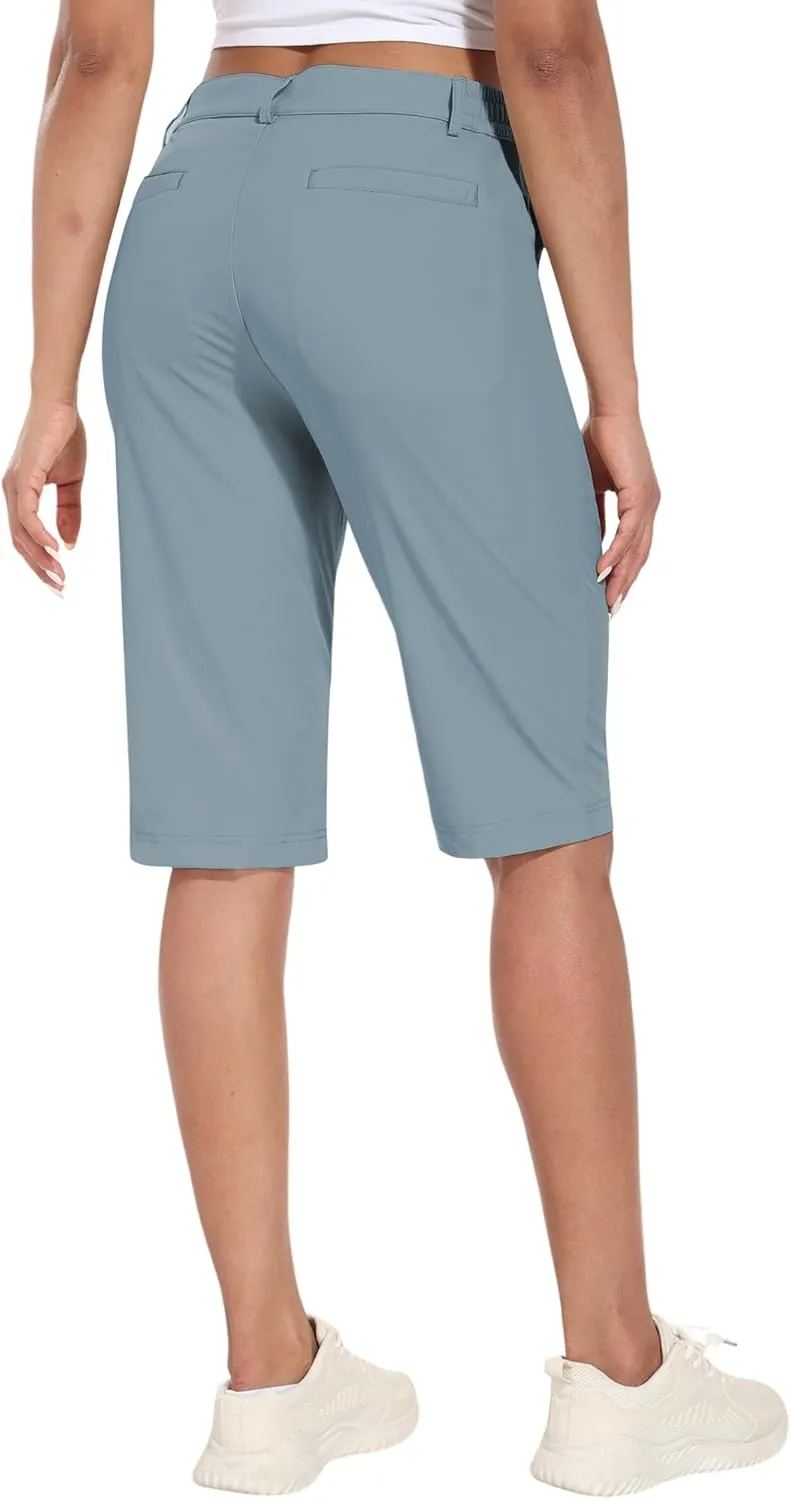 Hiverlay Women's Golf Bermuda Shorts 13" Knee Length Quick Dry Long Hiking Camping Shorts for Summer with 5 Pockets