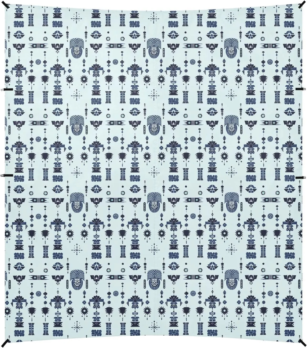 Hmong Totems Geometric Motifs Stickers Powder Blue Beach Tent & Canopy UPF50 Water-Resistant Shade Sun Shelter with Sandbags & Sand Shovel for Camping Trips, Fishing, Backyard Fun or Picnics