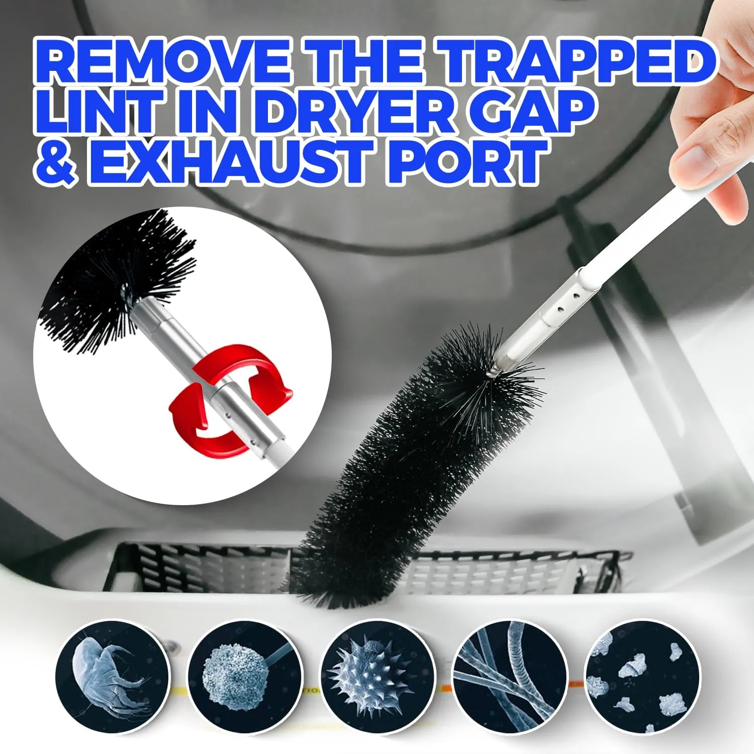 Holikme 30 Feet Dryer Vent Cleaner Kit, Flexible Lint Brush with Drill Attachment, Fireplace Chimney Brushes Extends Up to 30 Feet for Easy Cleaning, Use with or Without a Power Drill