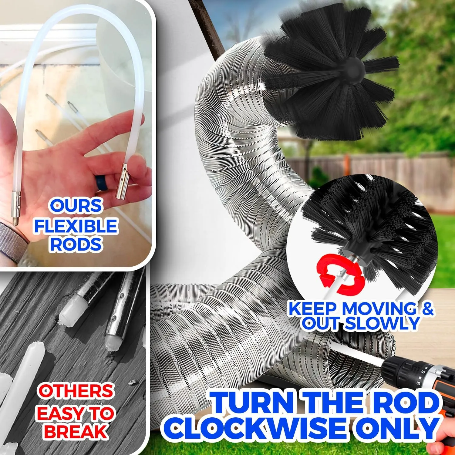 Holikme Dryer Vent Cleaner Kit, Dryer Cleaning Tools, Include Dryer Vent Brush, Omnidirectional Blue Dryer Lint Vacuum Attachment, Dryer Lint Trap Brush, Vacuum & Dryer Adapters