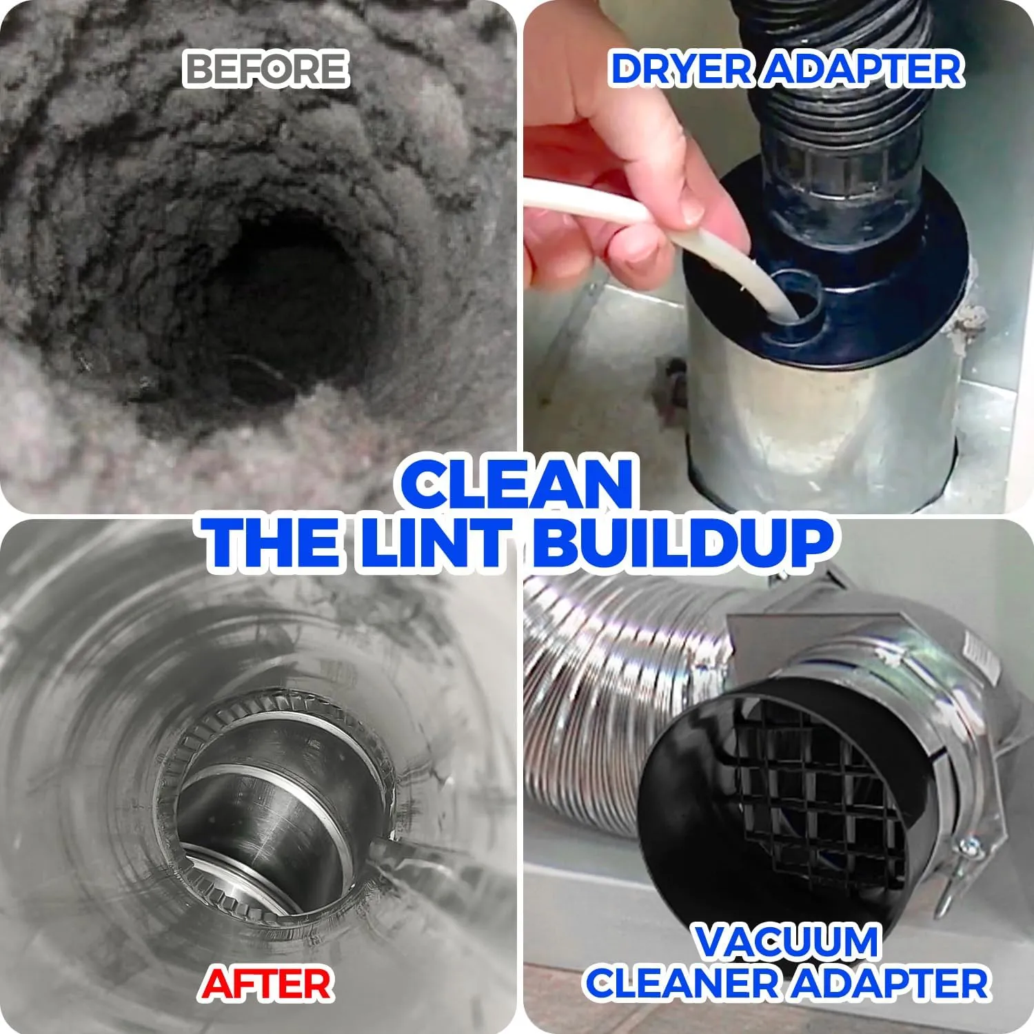 Holikme Dryer Vent Cleaner Kit, Dryer Cleaning Tools, Include Dryer Vent Brush, Omnidirectional Blue Dryer Lint Vacuum Attachment, Dryer Lint Trap Brush, Vacuum & Dryer Adapters