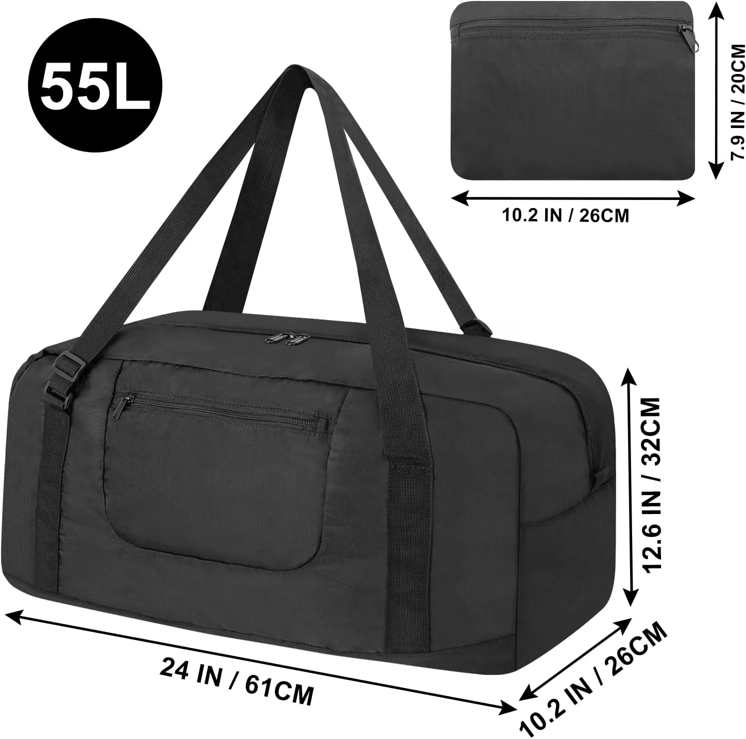 HOLYLUCK Foldable Travel Duffel Bag For Women & Men Luggage Great for Gym - large black