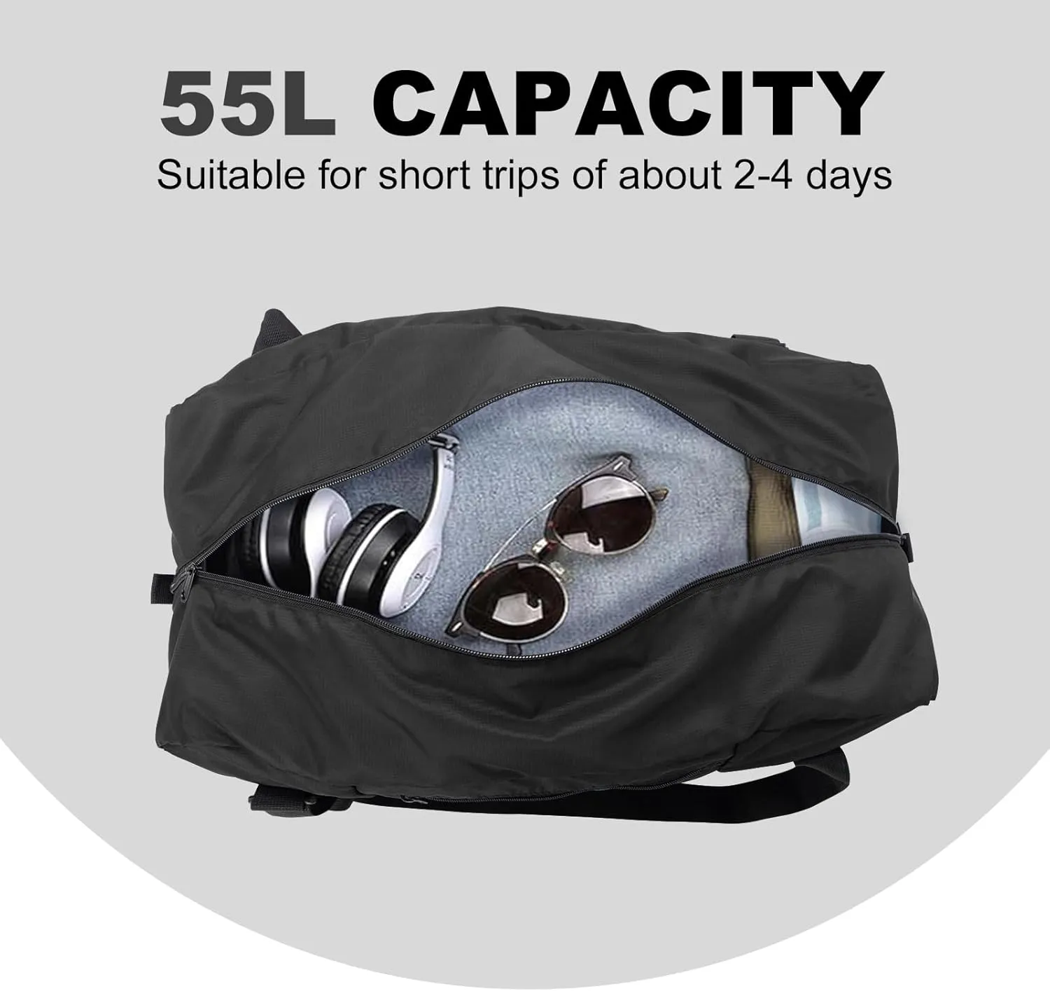 HOLYLUCK Foldable Travel Duffel Bag For Women & Men Luggage Great for Gym - large black