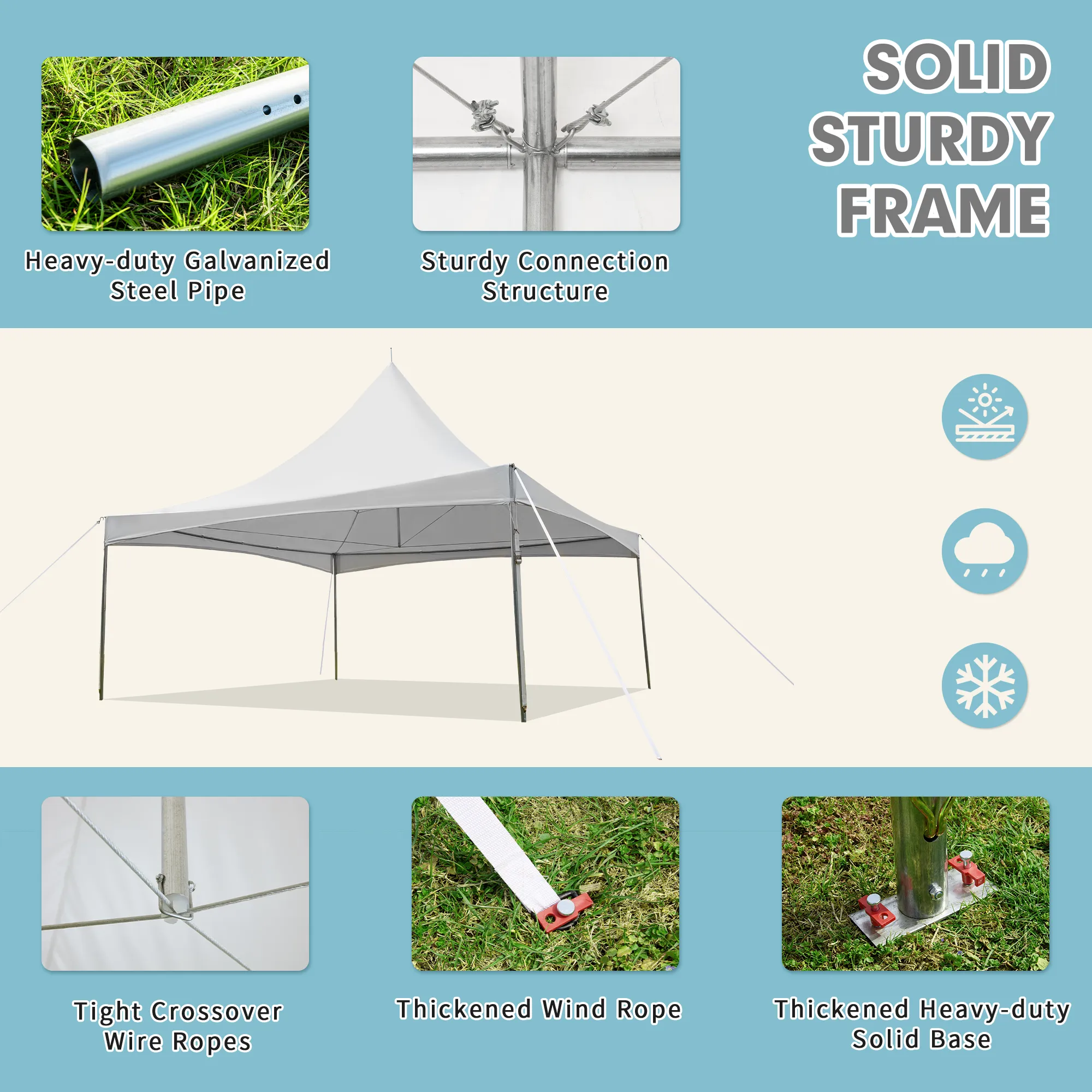 HOMREST 20x20ft Party Tent Outdoor Wedding Tent Heavy Duty Peaked Frame Canopy With Fire Retardant PVC Top 80 Person Capacity Gazebo Shelter Tent For Event Commercials White