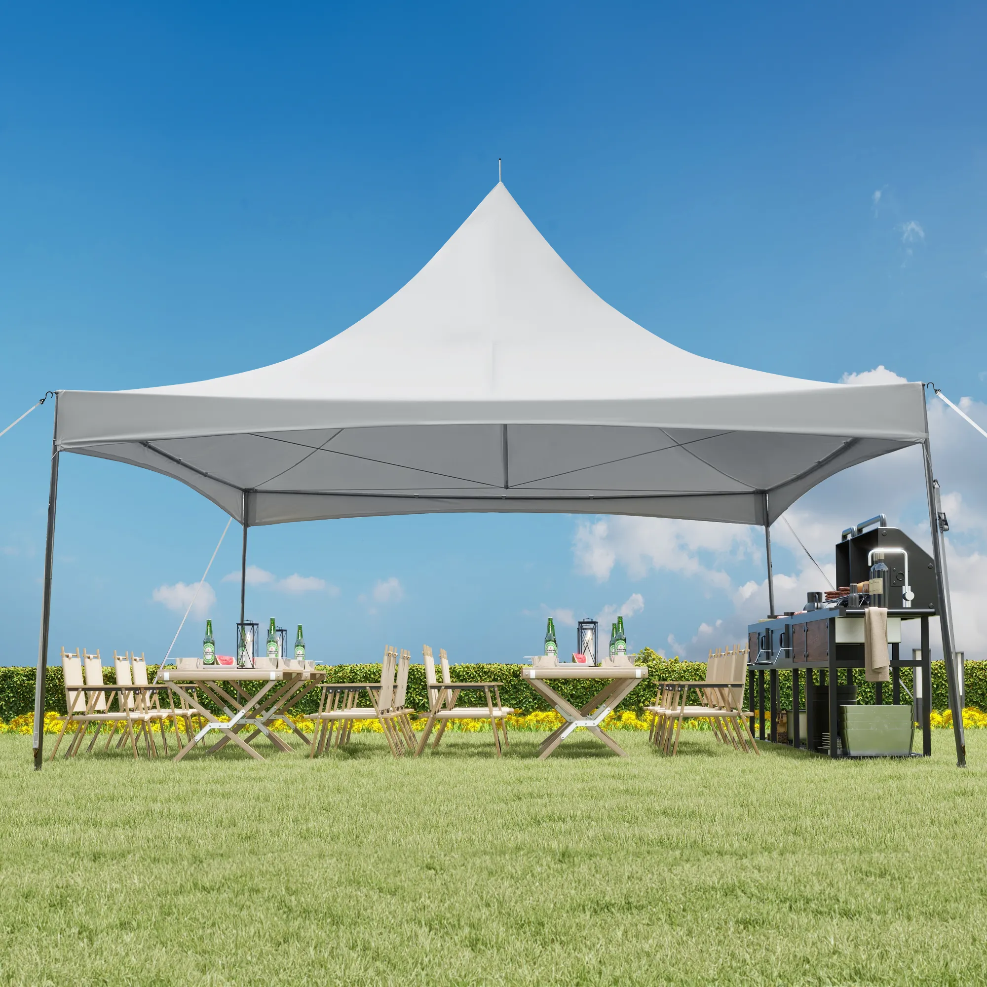 HOMREST 20x20ft Party Tent Outdoor Wedding Tent Heavy Duty Peaked Frame Canopy With Fire Retardant PVC Top 80 Person Capacity Gazebo Shelter Tent For Event Commercials White