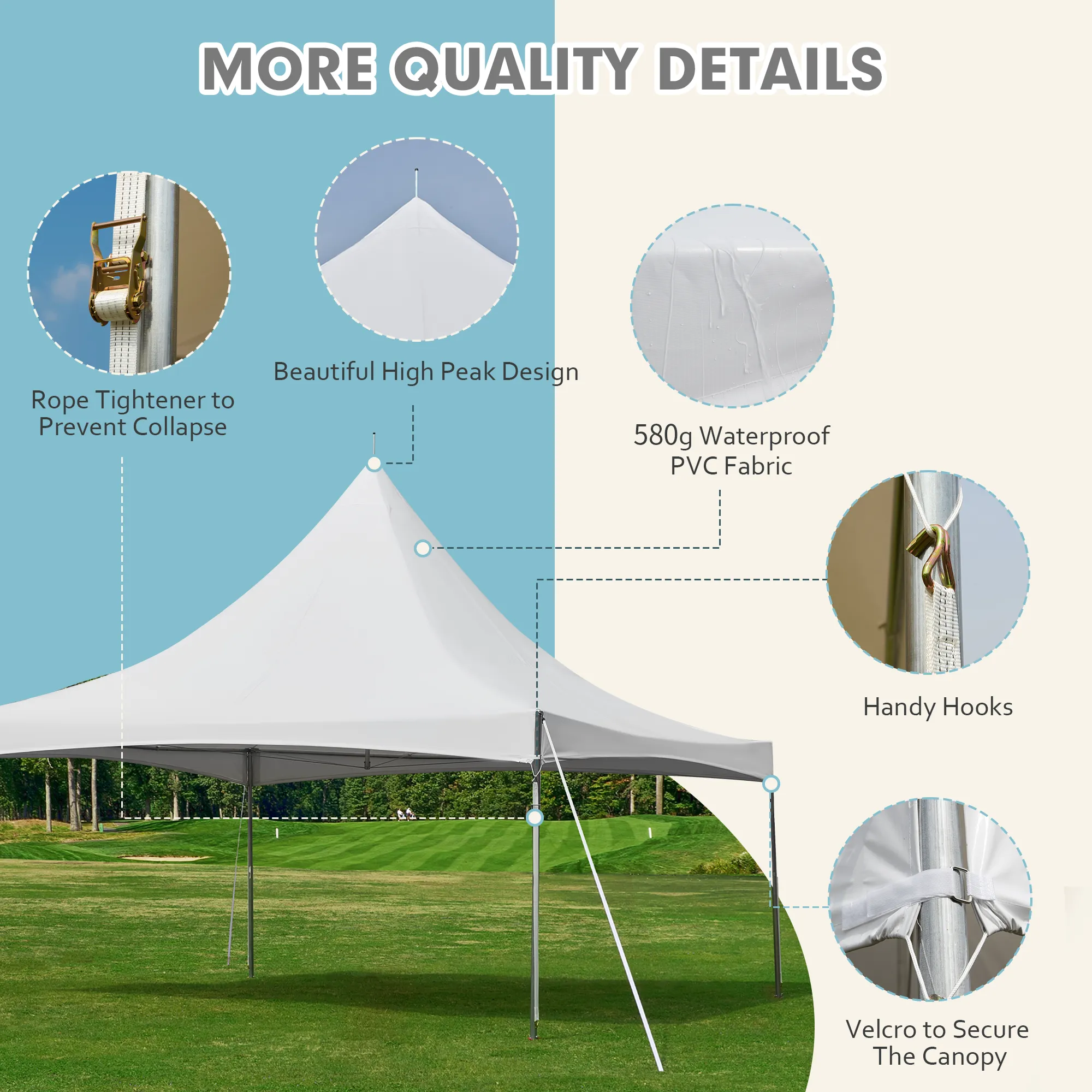 HOMREST 20x20ft Party Tent Outdoor Wedding Tent Heavy Duty Peaked Frame Canopy With Fire Retardant PVC Top 80 Person Capacity Gazebo Shelter Tent For Event Commercials White