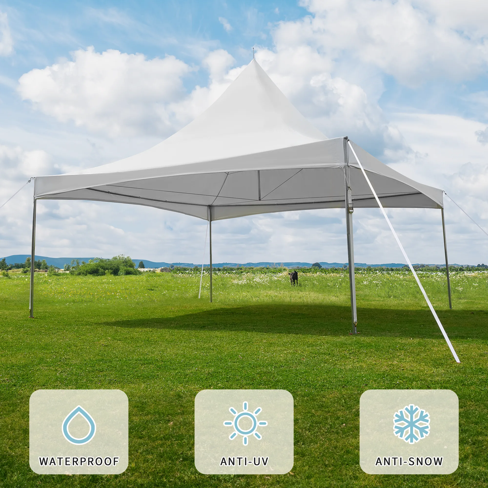 HOMREST 20x20ft Party Tent Outdoor Wedding Tent Heavy Duty Peaked Frame Canopy With Fire Retardant PVC Top 80 Person Capacity Gazebo Shelter Tent For Event Commercials White