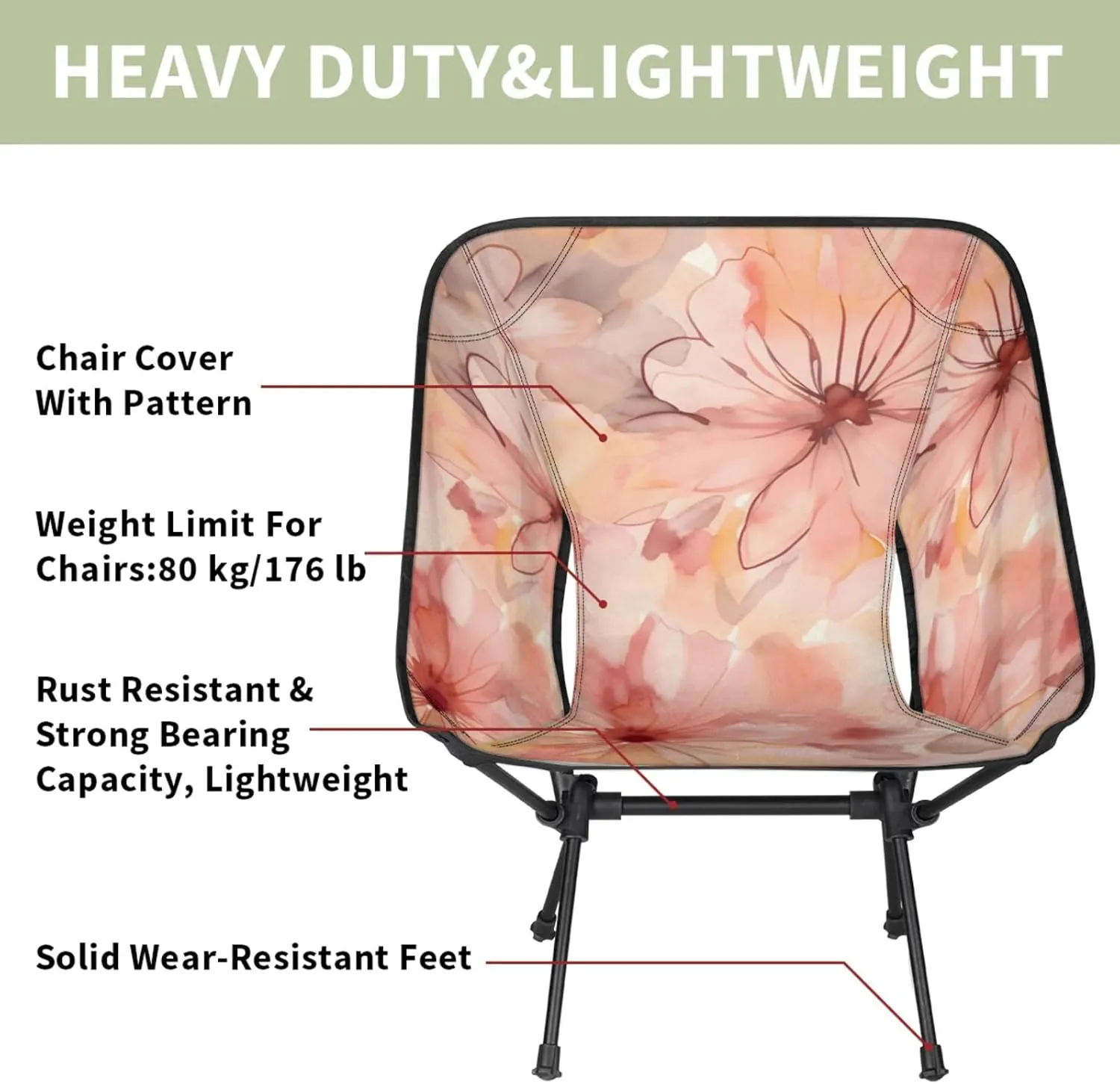 Honeybaby Folding Camping Chair Flower Abstract Camping Chairs Lightweight Portable Chair Outdoor Foldable Chairs for Camping Travel Picnic Beach Hiking