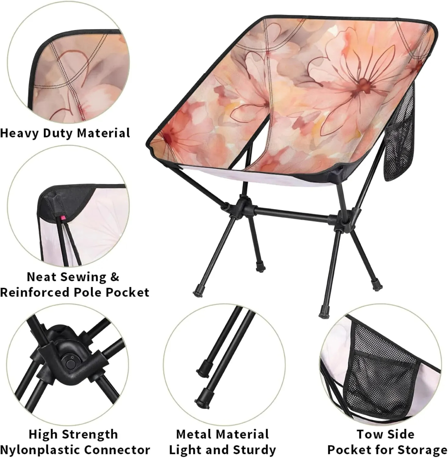 Honeybaby Folding Camping Chair Flower Abstract Camping Chairs Lightweight Portable Chair Outdoor Foldable Chairs for Camping Travel Picnic Beach Hiking