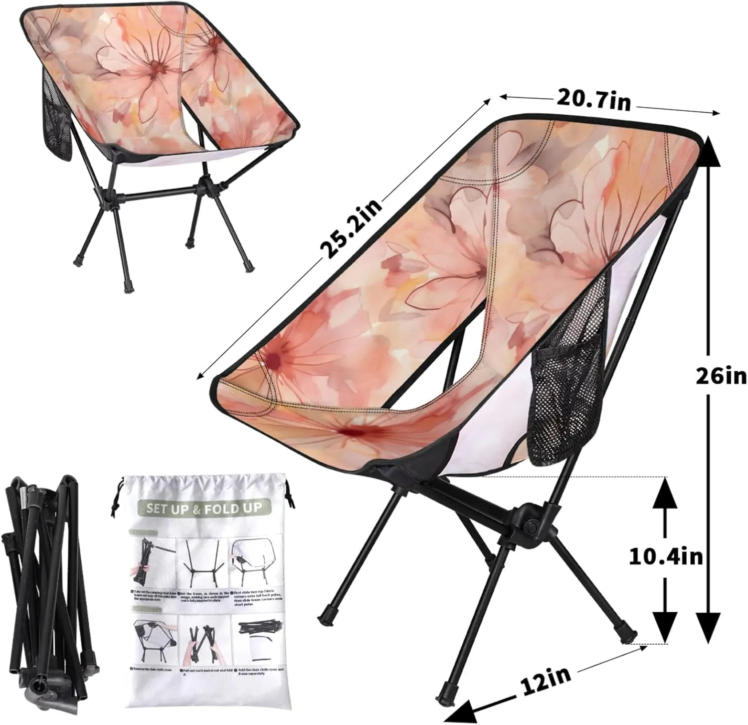 Honeybaby Folding Camping Chair Flower Abstract Camping Chairs Lightweight Portable Chair Outdoor Foldable Chairs for Camping Travel Picnic Beach Hiking